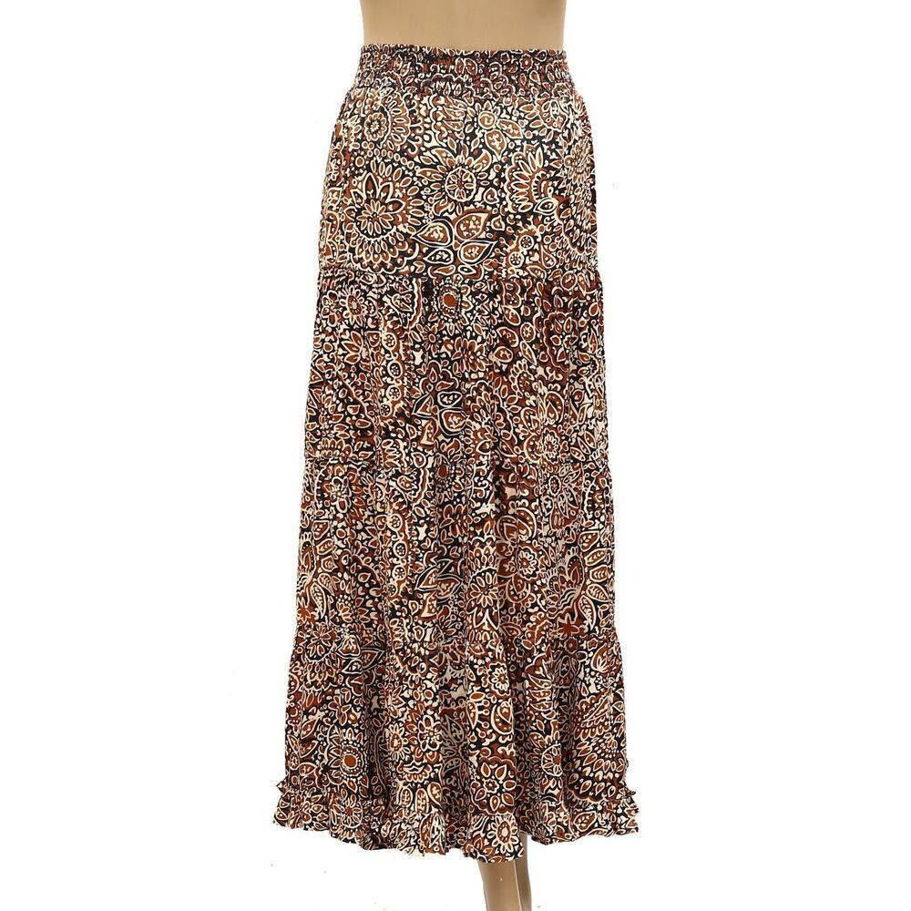 Anthropologie Love The Label Wanda Skirt In Fire Clay Printed Smocked L 287453 - Picture 7 of 9
